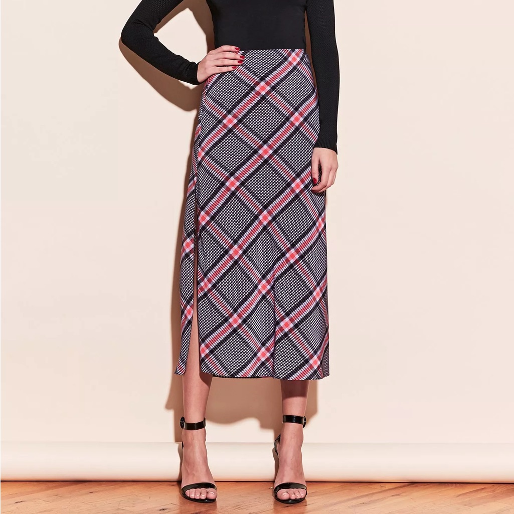 Fleur Du Mal Silk Midi Slip Skirt In Tanzanite Check